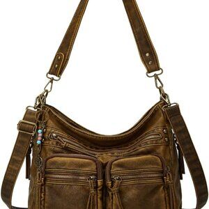 Worldlyda Large Crossbody Bags for Women Multi Pockets Shoulder Bags Soft Vintag